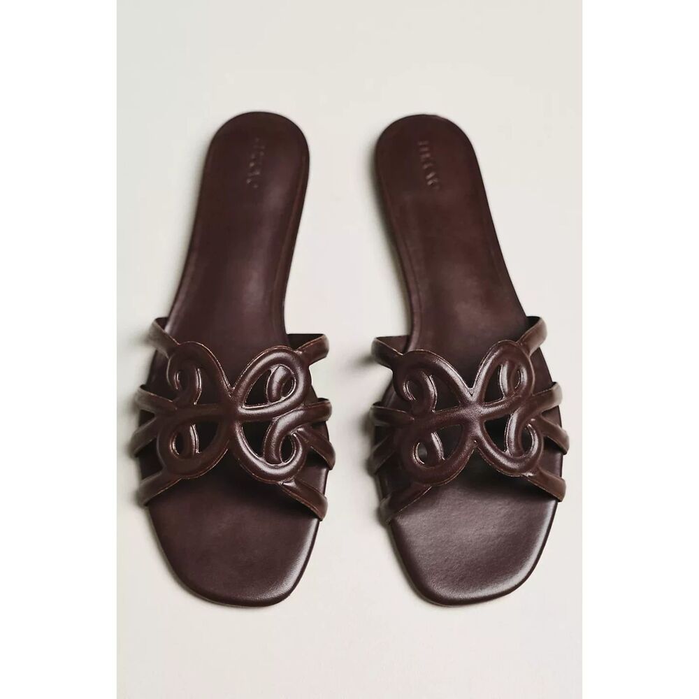 NIB Maeve Anthropologie Logo Dark Brown Leather Slide Sandals Sz 9
